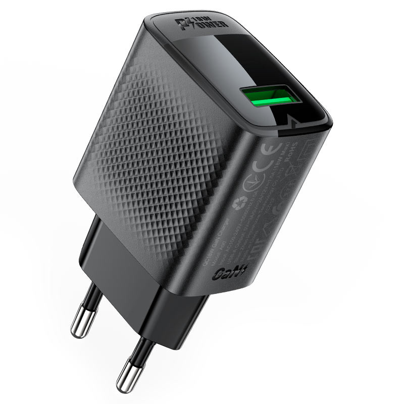 СЗУ USB Acefast A90 (18W, QС3.0, GaN) Черный