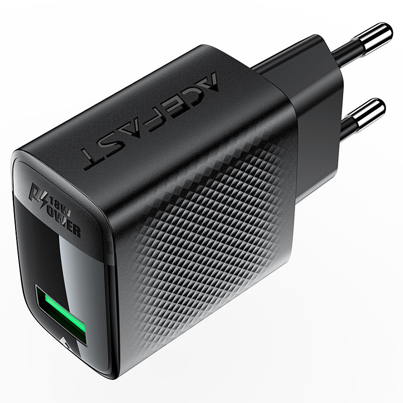 СЗУ USB Acefast A90 (18W, QС3.0, GaN) Черный