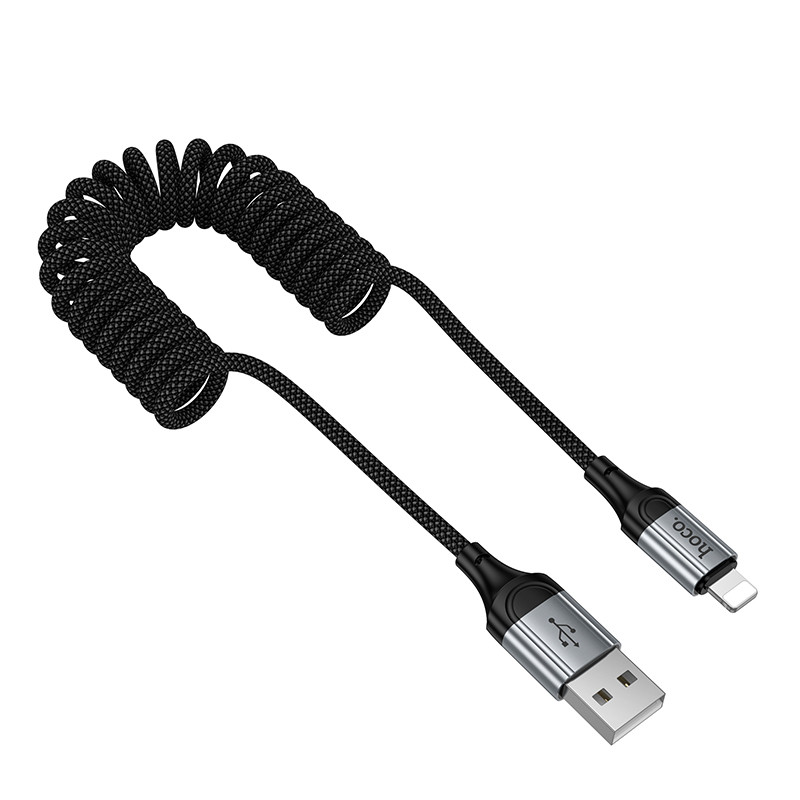 Кабель USB - Lightning Hoco X121 (2.4А, 1.5 м, пружина) Черный
