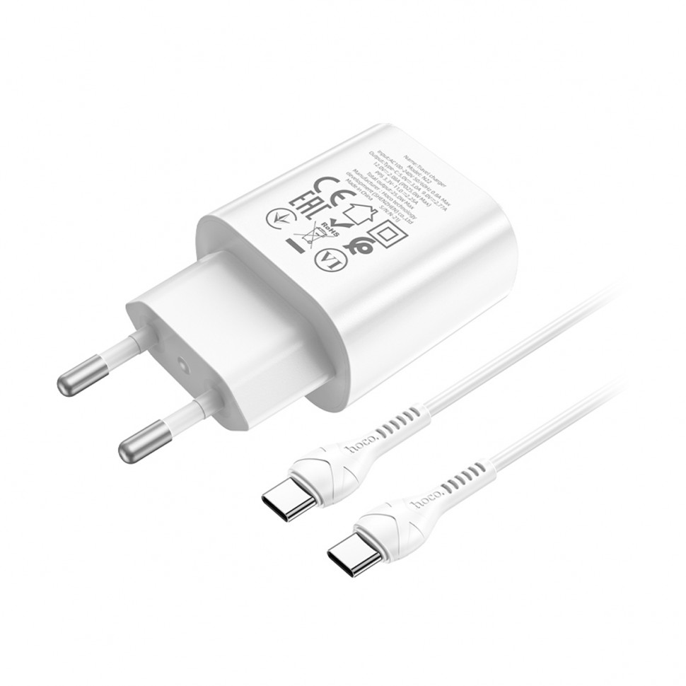 СЗУ Type-C Hoco N22 (25W, PD, кабель Type-C-Type-C) Белый