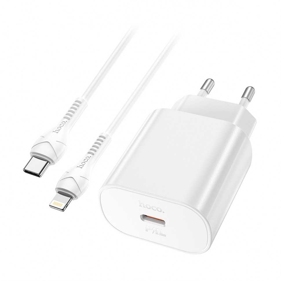СЗУ Type-C Hoco N22 (25W, PD, кабель Type-C-Lightning) Белый