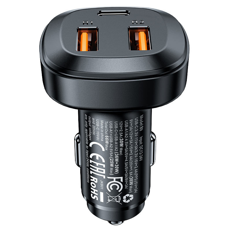 АЗУ USB/Type-C Acefast B9 (66W, QC3.0, PD, 1Type-C, 2USB) Черный