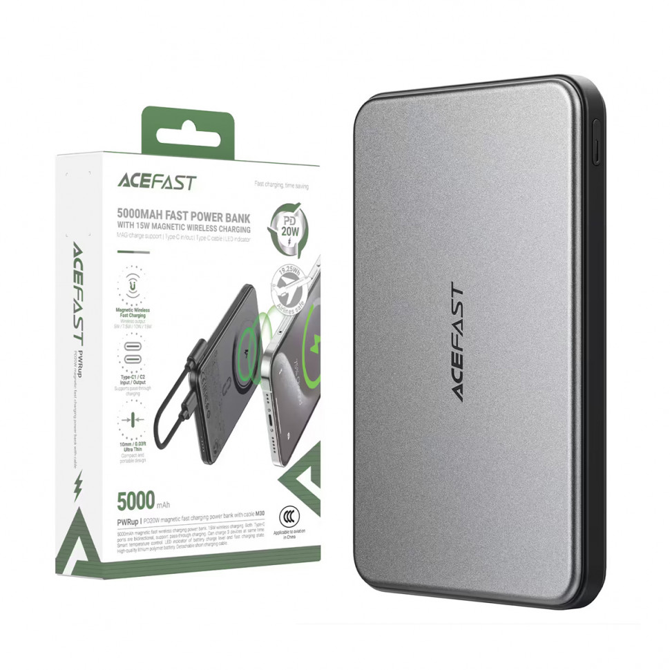 Внешний Аккумулятор Acefast M30 5000 mAh (18W, MagSafe 7.5W) Черный