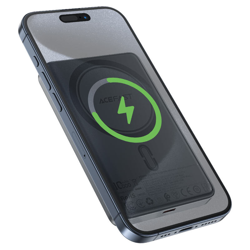Внешний Аккумулятор Acefast M12 10000 mAh (20W, PD, беспроводная зарядка 15W, Type-C, LED) Черный