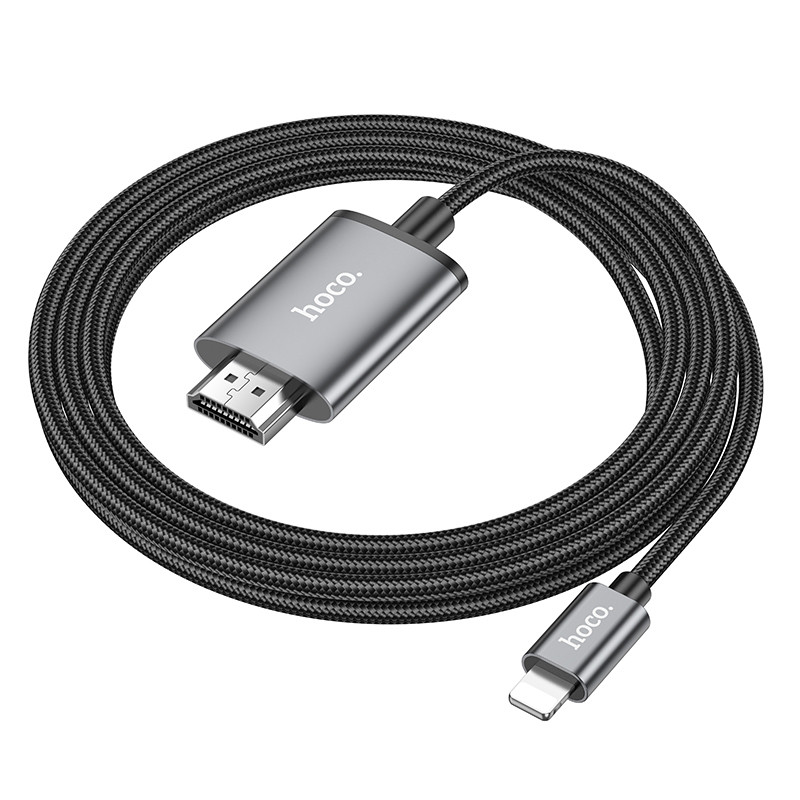 Кабель Lightning - HDMI Hoco UA27 (1080р HD, оплетка нейлон, 2 м) Серый