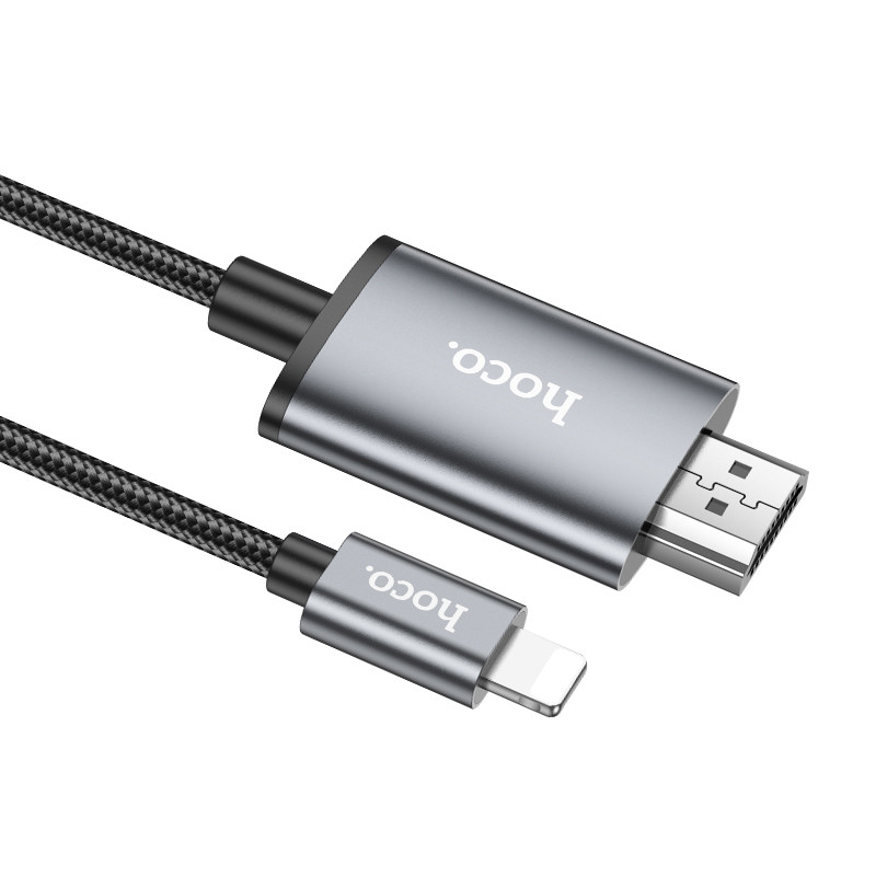 Кабель Lightning - HDMI Hoco UA27 (1080р HD, оплетка нейлон, 2 м) Серый