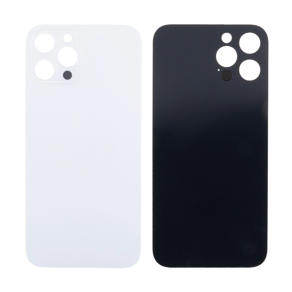 Задняя крышка для iPhone 12 Pro Max Белый (стекло, узкий вырез под камеру, логотип) - Премиум