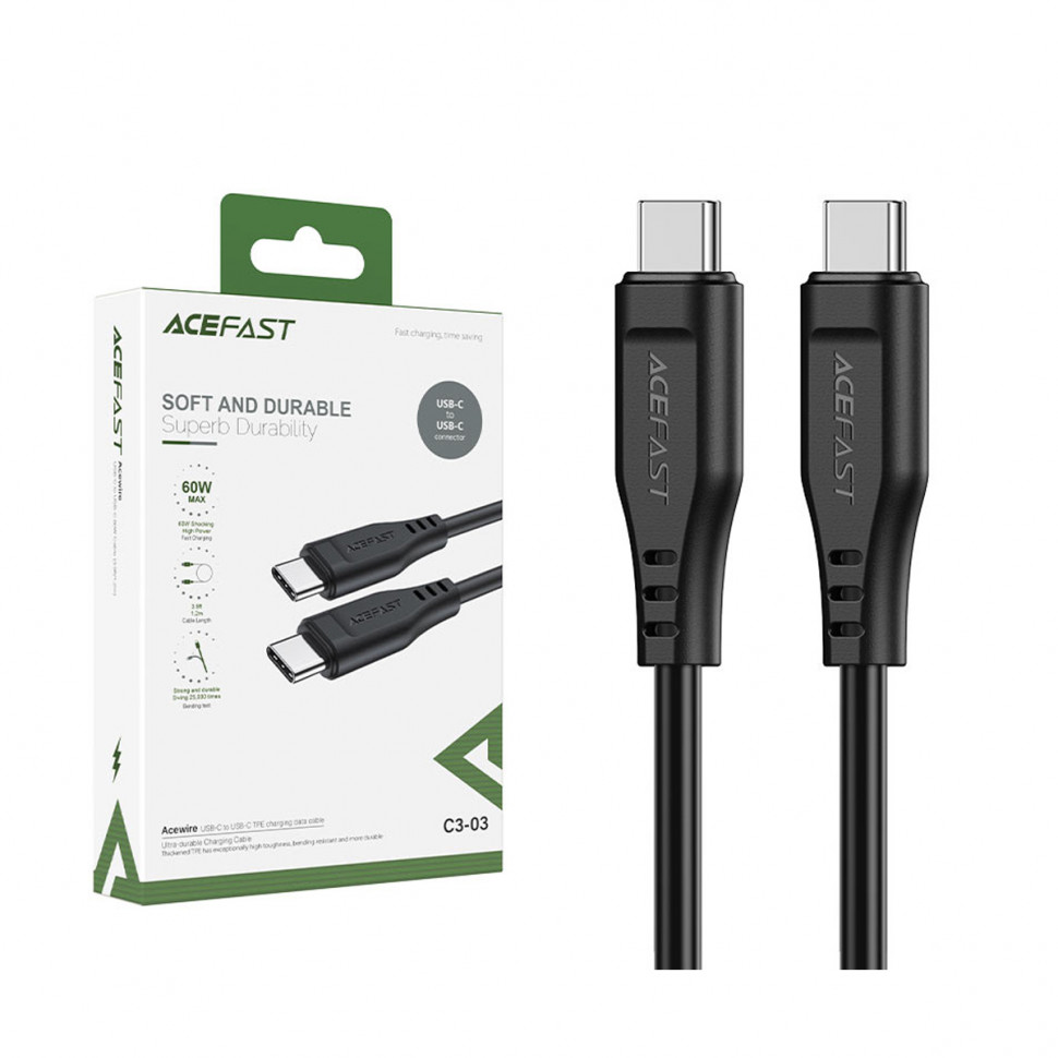 Кабель Type-C - Type-C Acefast C3-03 (3A, 60W, PD, 1.2 м) Черный