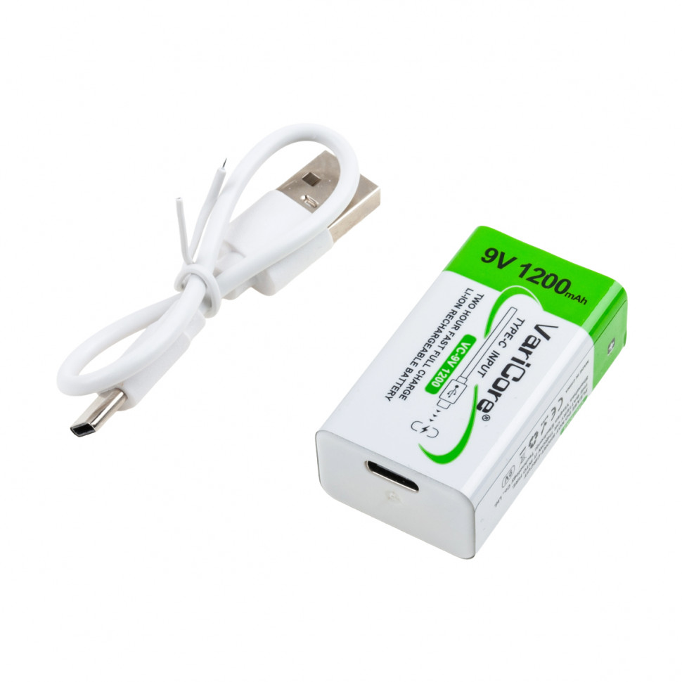 Аккумулятор "Крона" 6LR61 VariCore Li-ion 9V 1200 mAh (перезаряжаемые, зарядка через Type-C)