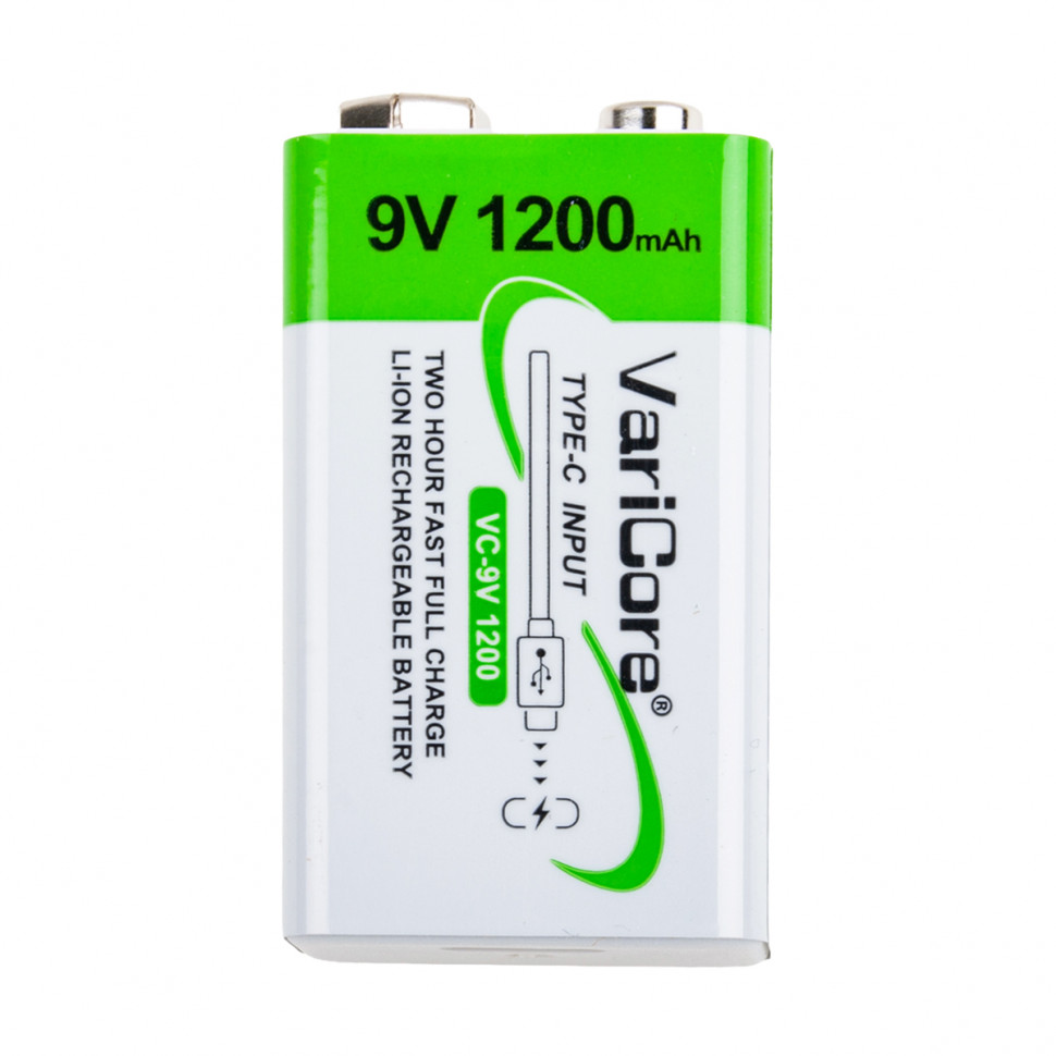 Аккумулятор "Крона" 6LR61 VariCore Li-ion 9V 1200 mAh (перезаряжаемые, зарядка через Type-C)