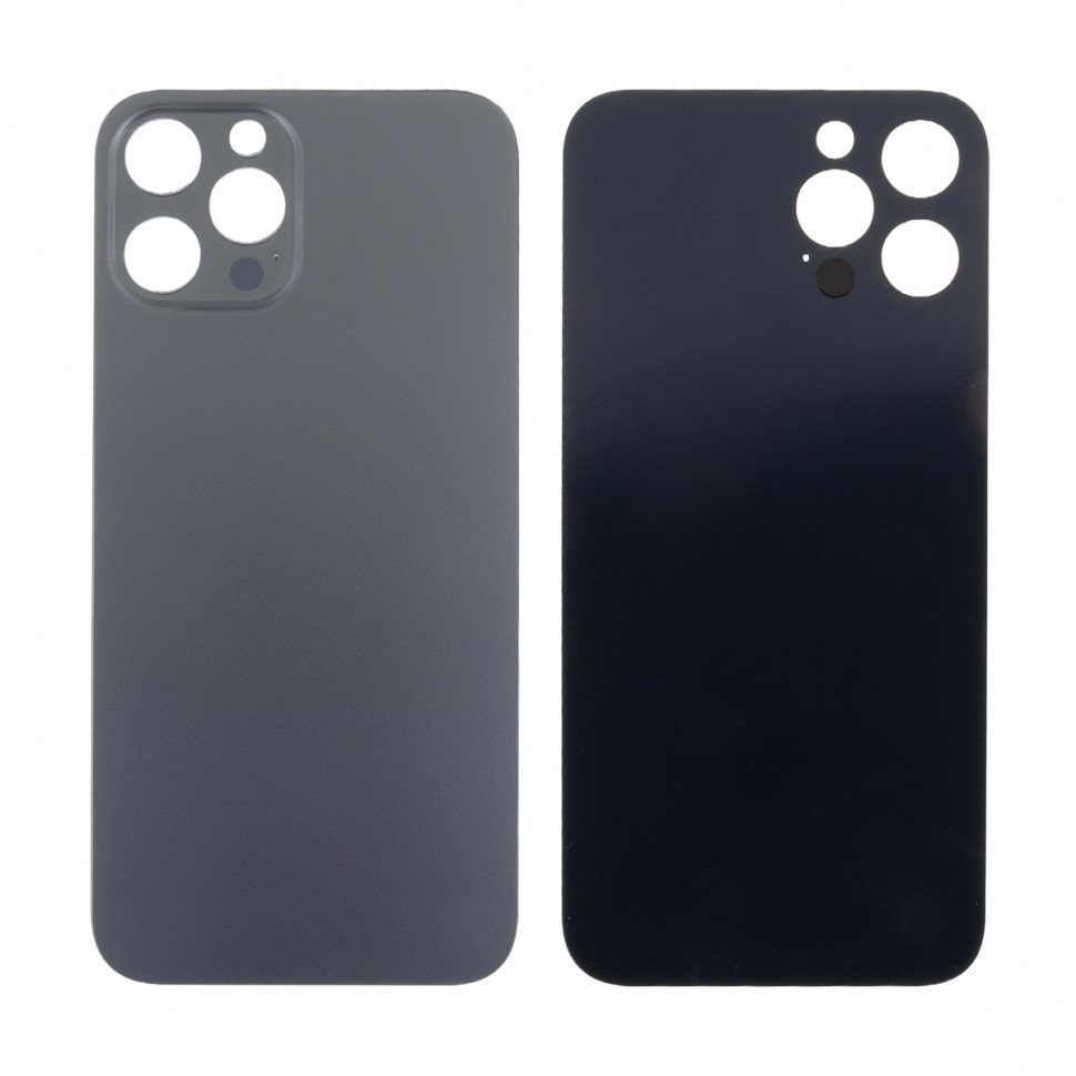 Задняя крышка для iPhone 12 Pro Max Серый (стекло, узкий вырез под камеру, логотип) - Премиум