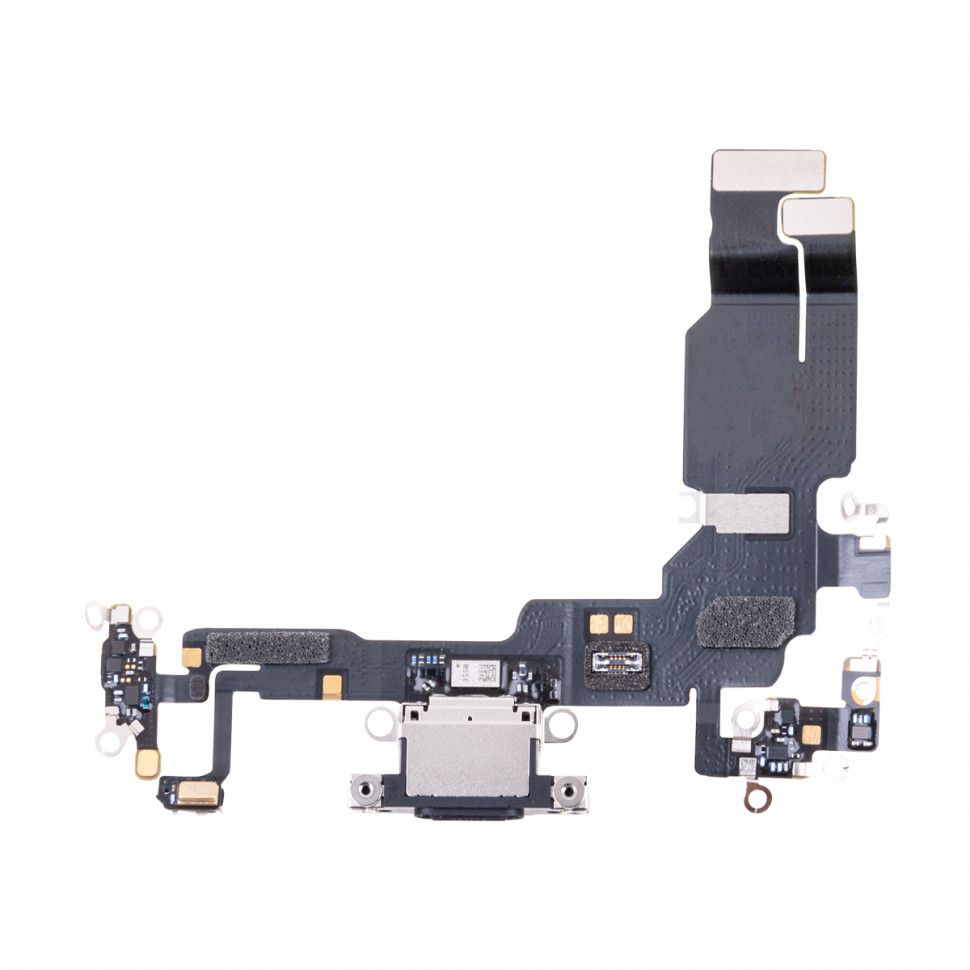 Шлейф для iPhone 15 на системный разъем/микрофон Черный - Премиум