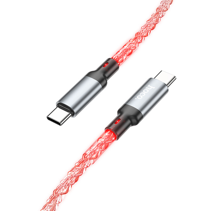 Кабель Type-C - Type-C Hoco U112 (3A, 60W, PD, прозрачный, светодиодный) Серый