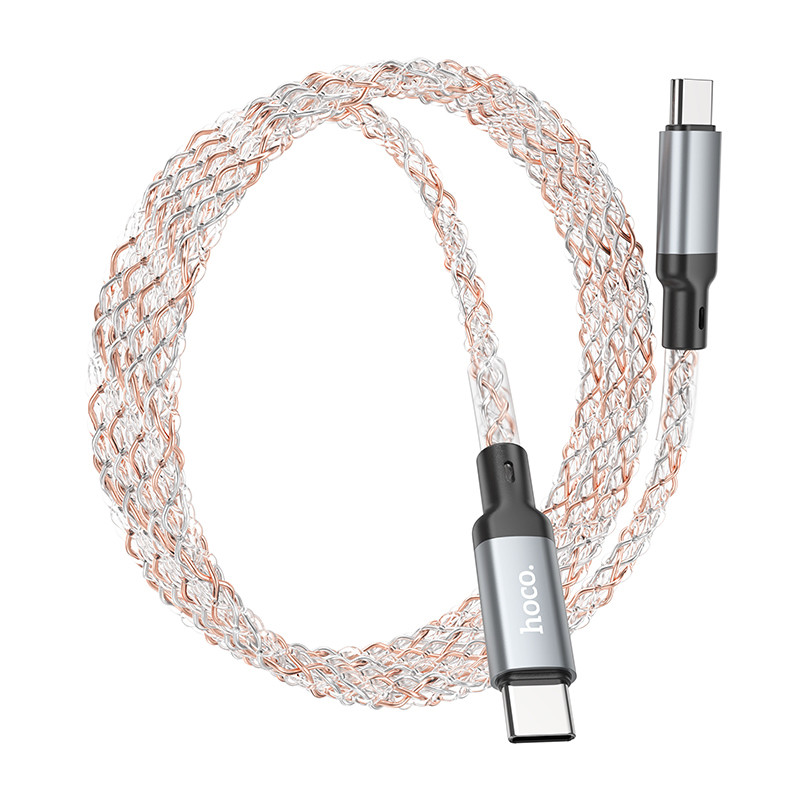Кабель Type-C - Type-C Hoco U112 (3A, 60W, PD, прозрачный, светодиодный) Серый