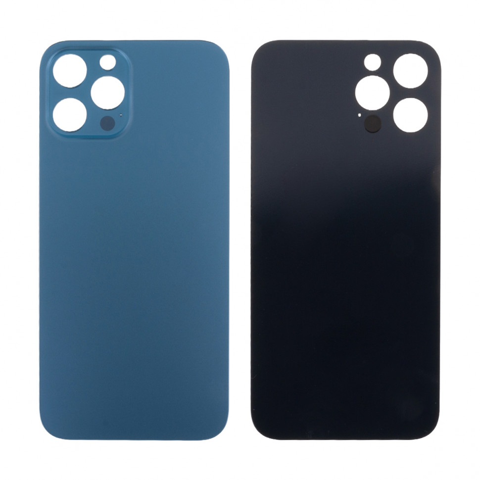Задняя крышка для iPhone 12 Pro Max Синий (стекло, узкий вырез под камеру, логотип) - Премиум