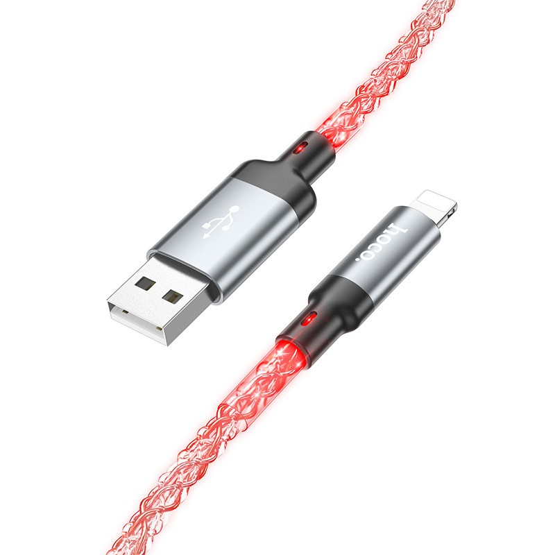 Кабель USB - Lightning Hoco U112 (2.4А, прозрачный светящийся) Серый