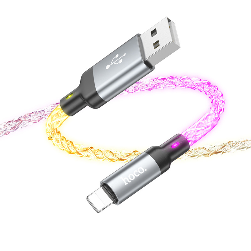 Кабель USB - Lightning Hoco U112 (2.4А, прозрачный светящийся) Серый