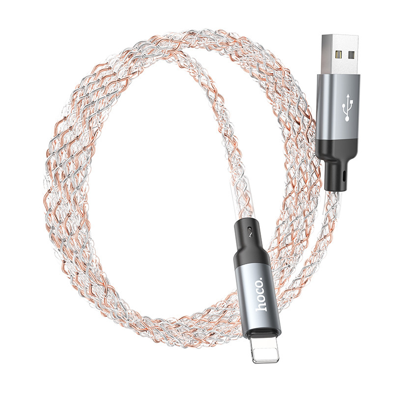 Кабель USB - Lightning Hoco U112 (2.4А, прозрачный светящийся) Серый