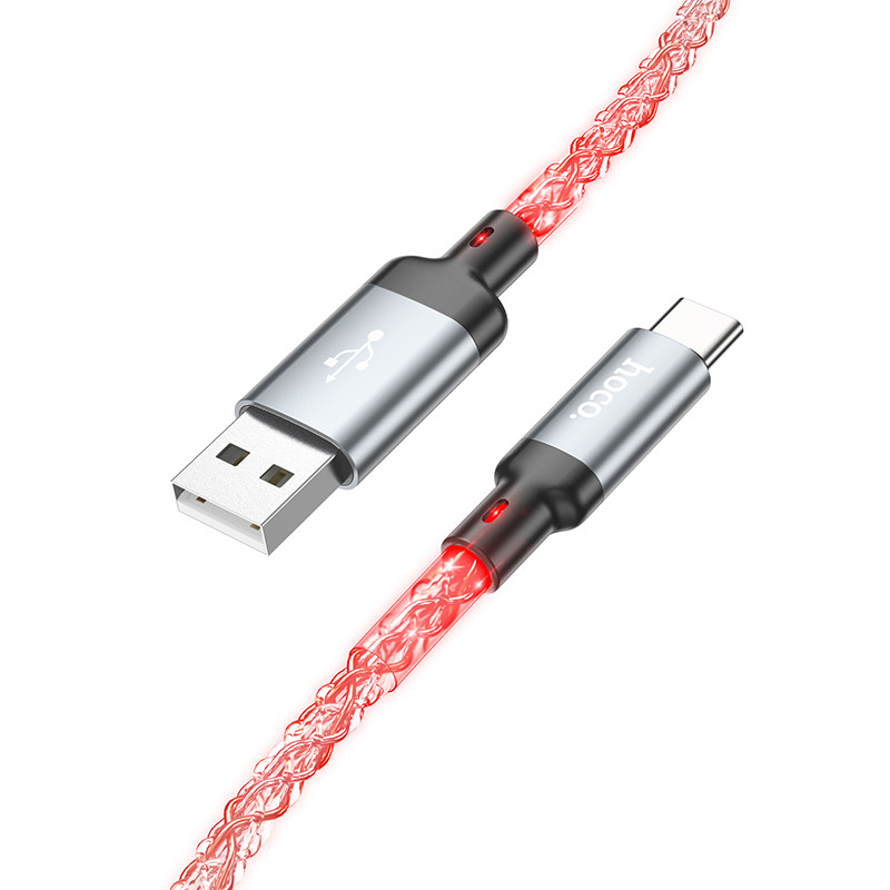 Кабель USB - Type-C Hoco U112 (3A, прозрачный светящийся) Серый