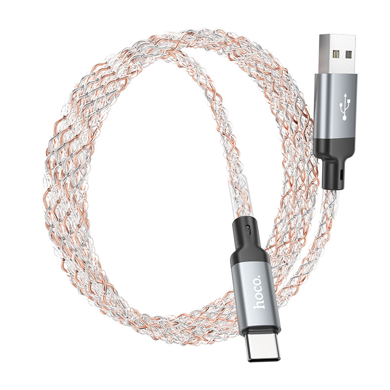 Кабель USB - Type-C Hoco U112 (3A, прозрачный светящийся) Серый