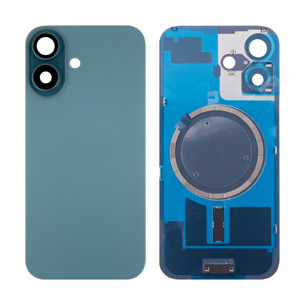 Задняя крышка для iPhone 16 в сборе со стеклом камеры Бирюзовый (стекло, логотип) - Премиум
