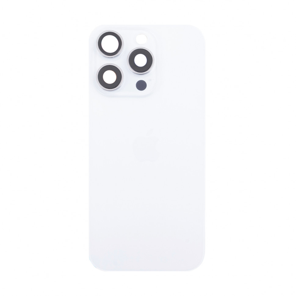Задняя крышка для iPhone 16 Pro в сборе со стеклом камеры Белый (стекло, логотип) - Премиум