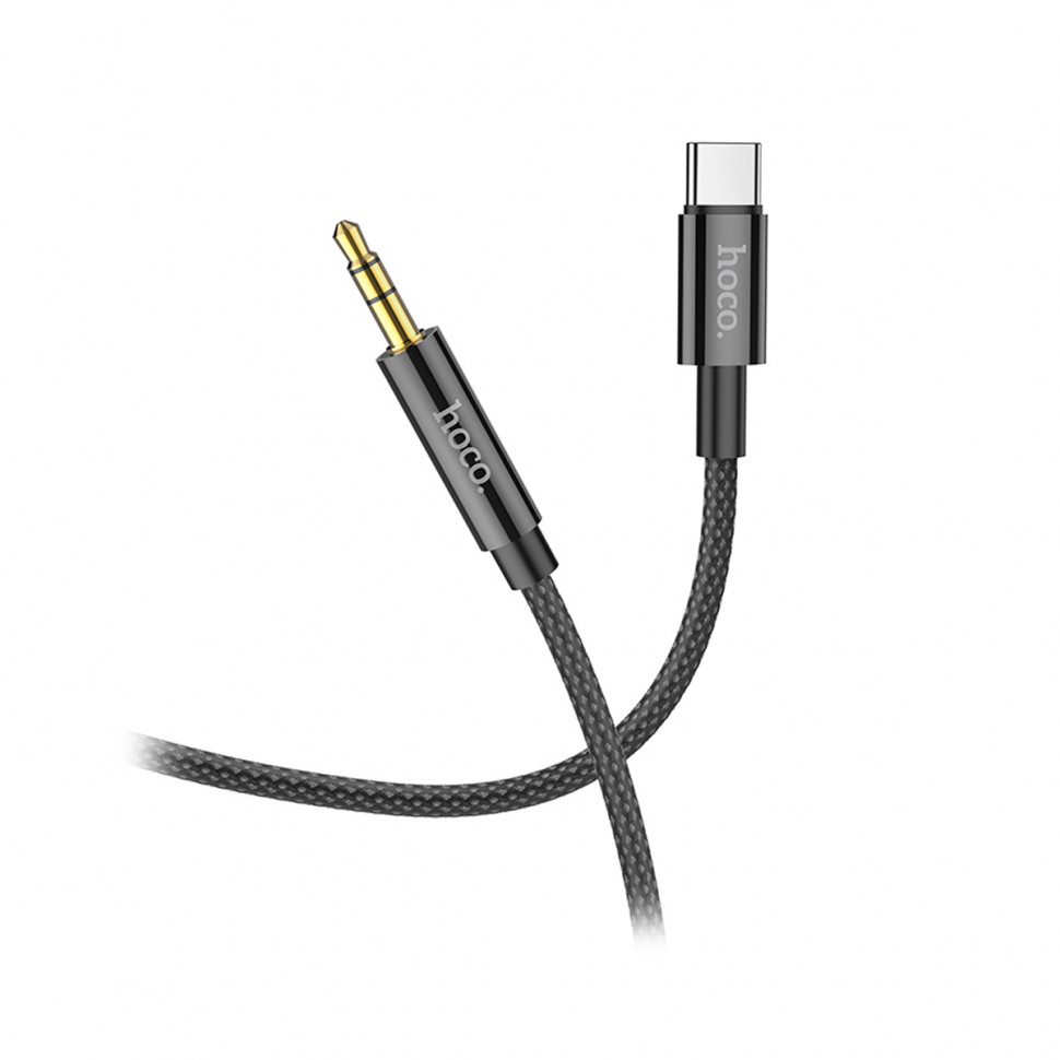 Кабель AUX "3,5 мм" Jack - Type-C Hoco UPA-19 (оплетка нейлон) Черный