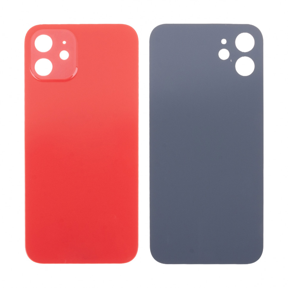 Задняя крышка для iPhone 12 Красный (стекло, узкий вырез под камеру, логотип) - Премиум