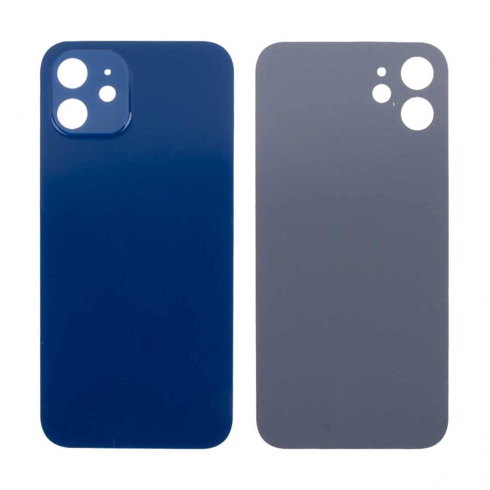 Задняя крышка для iPhone 12 Синий (стекло, узкий вырез под камеру, логотип) - Премиум