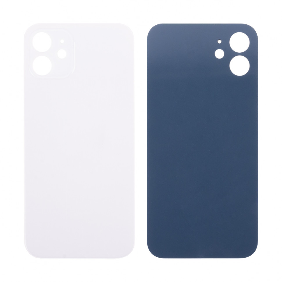Задняя крышка для iPhone 12 Белый (стекло, широкий вырез под камеру, логотип) - Премиум