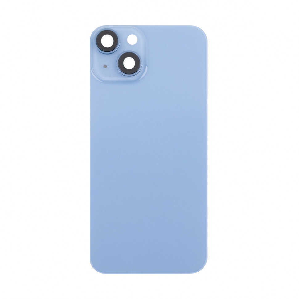 Задняя крышка для iPhone 14 (A2883) в сборе со стеклом камеры Синий (стекло, монолит, MagSafe, логотип) - Премиум
