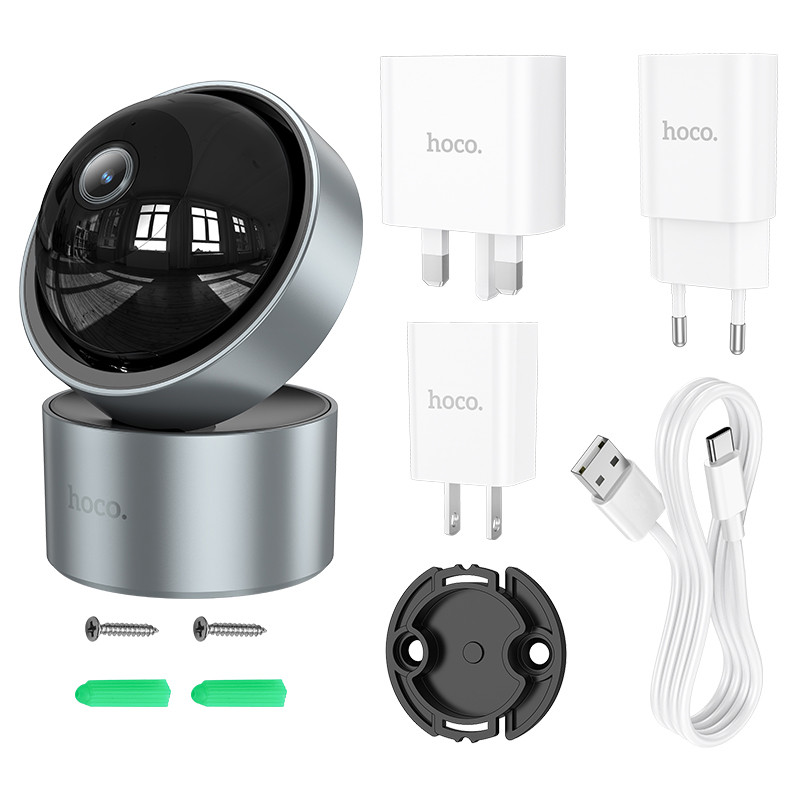 Камера видеонаблюдения Hoco D5 (Bluetooth, Wi-Fi, Full HD 2304×1296) Серый