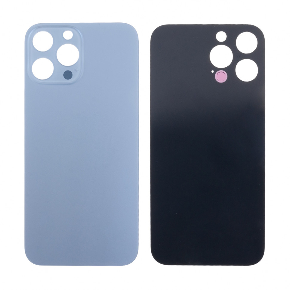 Задняя крышка для iPhone 13 Pro Max Голубой (стекло, узкий вырез под камеру, логотип) - Премиум