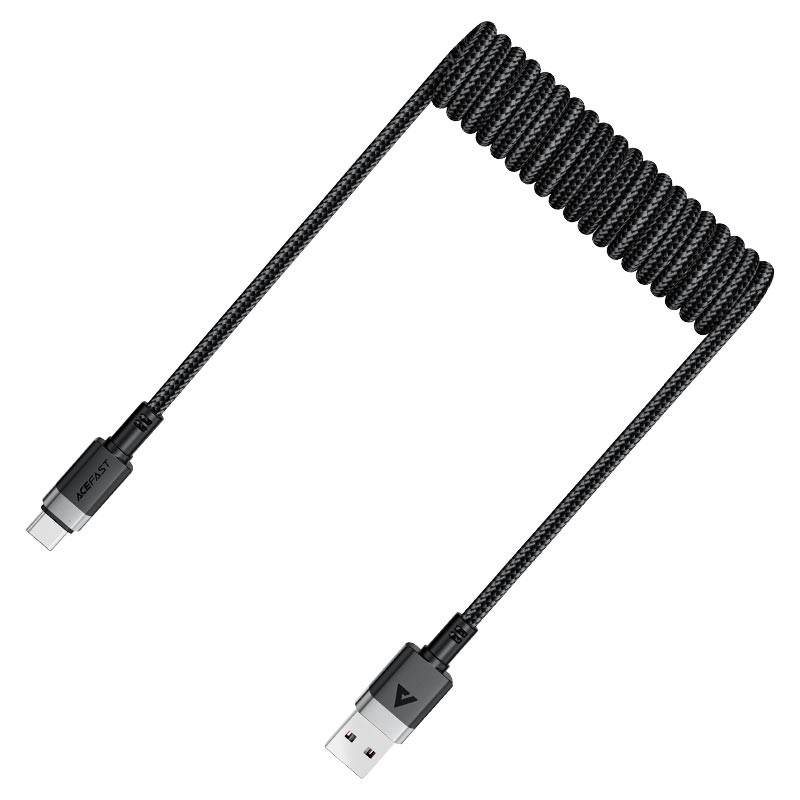 Кабель USB - Type-C Acefast C14-04 (3A, пружинный, оплетка нейлон, 1.2 м) Черный