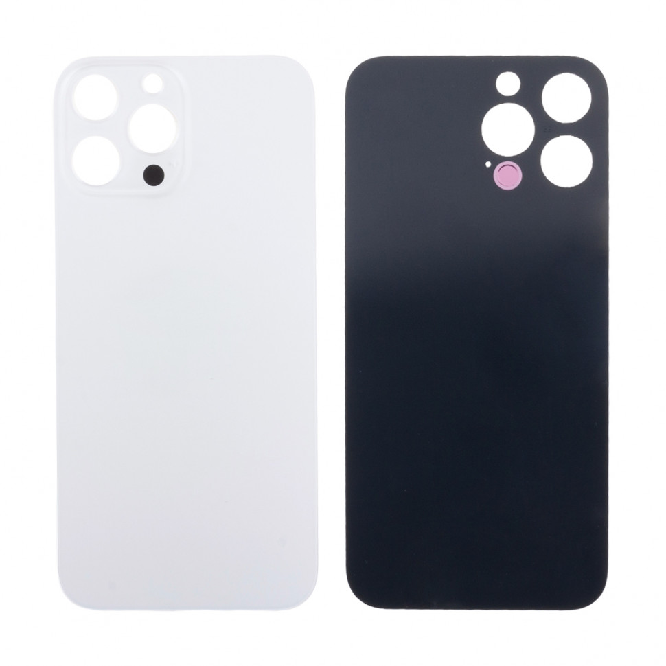 Задняя крышка для iPhone 13 Pro Max Белый (стекло, узкий вырез под камеру, логотип) - Премиум