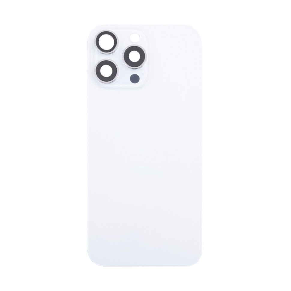 Задняя крышка для iPhone 16 Pro Max в сборе со стеклом камеры Белый (стекло, логотип) - Премиум
