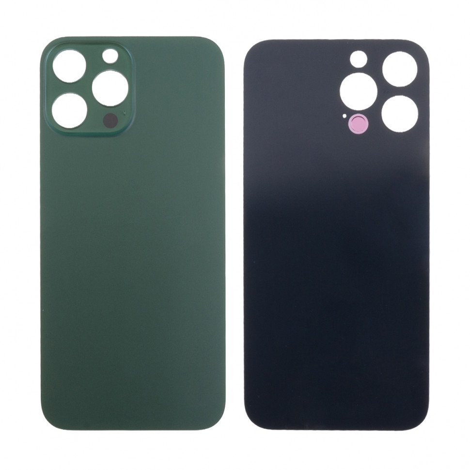 Задняя крышка для iPhone 13 Pro Max Зеленый (стекло, узкий вырез под камеру, логотип) - Премиум