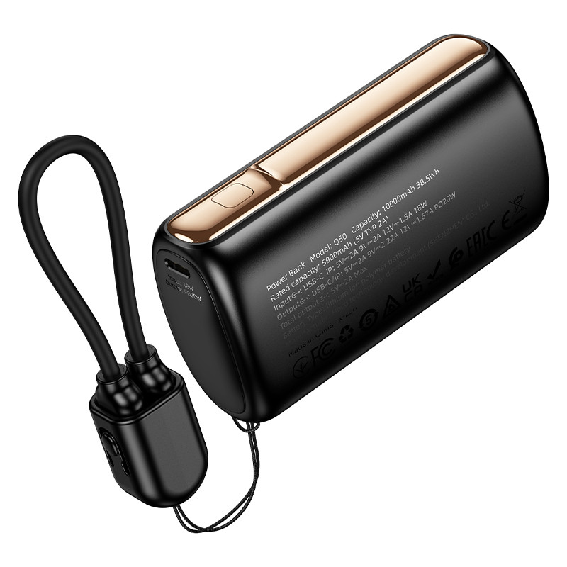 Внешний Аккумулятор Hoco Q50 10000 mAh (20W, PD, Type-C, кабель Type-C-Lightning, дисплей) Черный