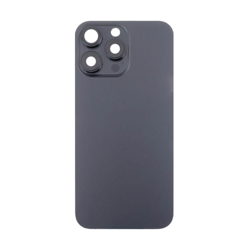 Задняя крышка для iPhone 16 Pro Max в сборе со стеклом камеры Черный (стекло, логотип) - Премиум