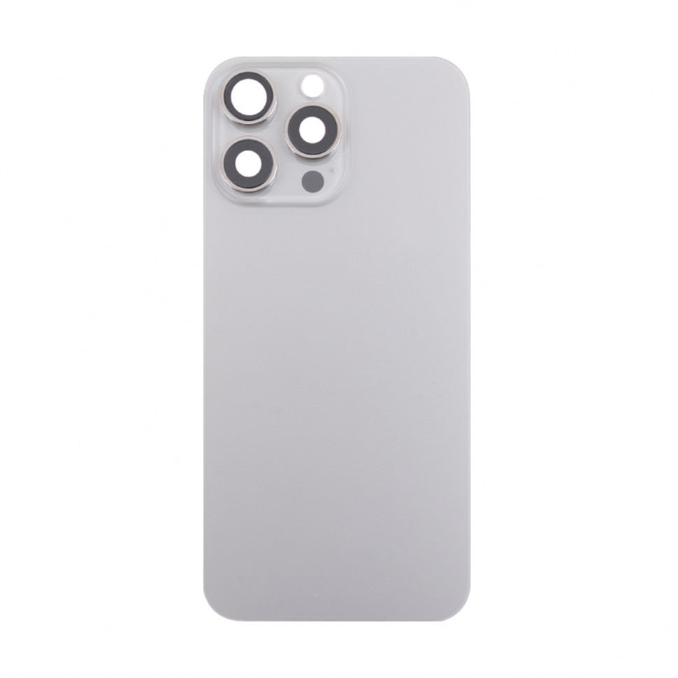 Задняя крышка для iPhone 16 Pro Max в сборе со стеклом камеры Серый (стекло, логотип) - Премиум