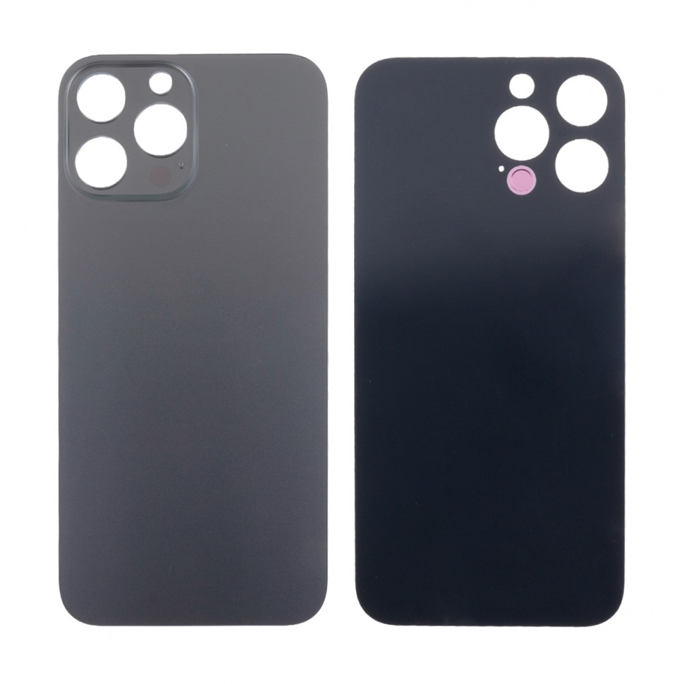 Задняя крышка для iPhone 13 Pro Max Серый (стекло, узкий вырез под камеру, логотип) - Премиум