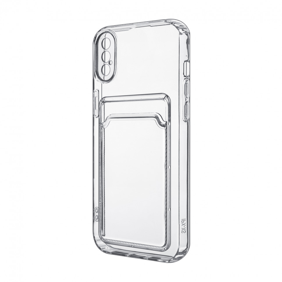Чехол-накладка для iPhone X/Xs (с защитой камеры, карманом для карт, прозрачный)