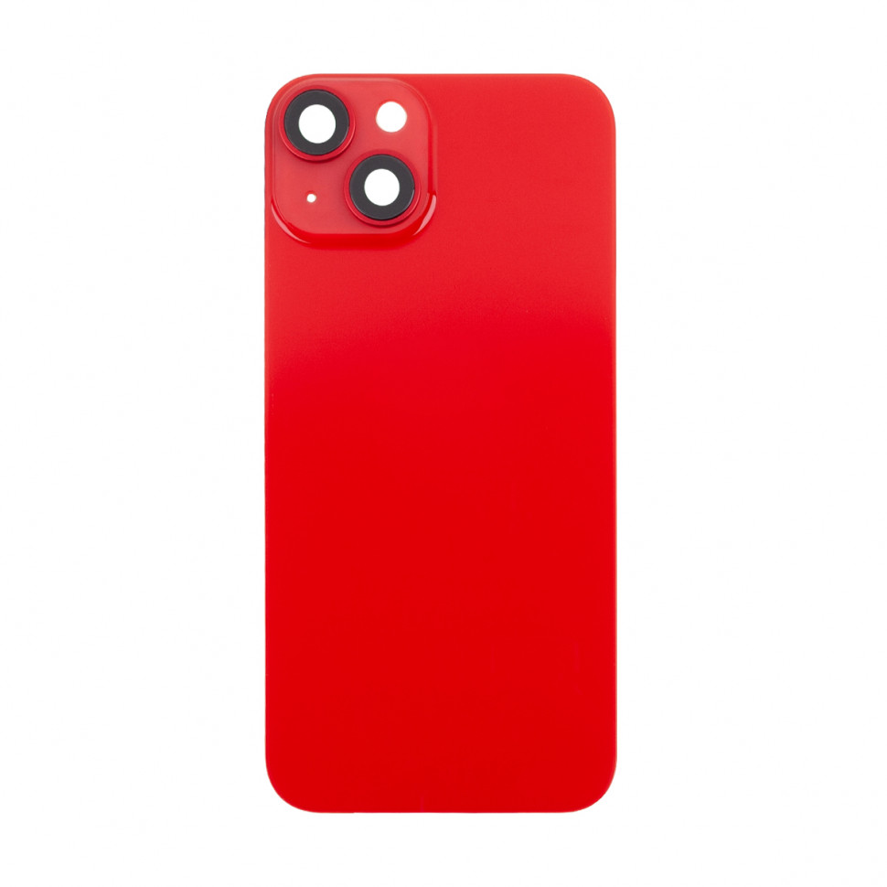 Задняя крышка для iPhone 14 в сборе со стеклом камеры Красный (стекло, логотип) - Премиум