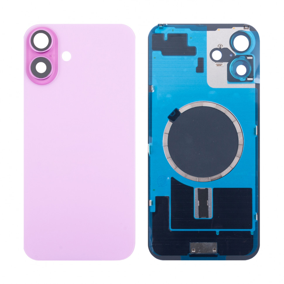Задняя крышка для iPhone 16 Plus в сборе со стеклом камеры Розовый (стекло, логотип) - Премиум