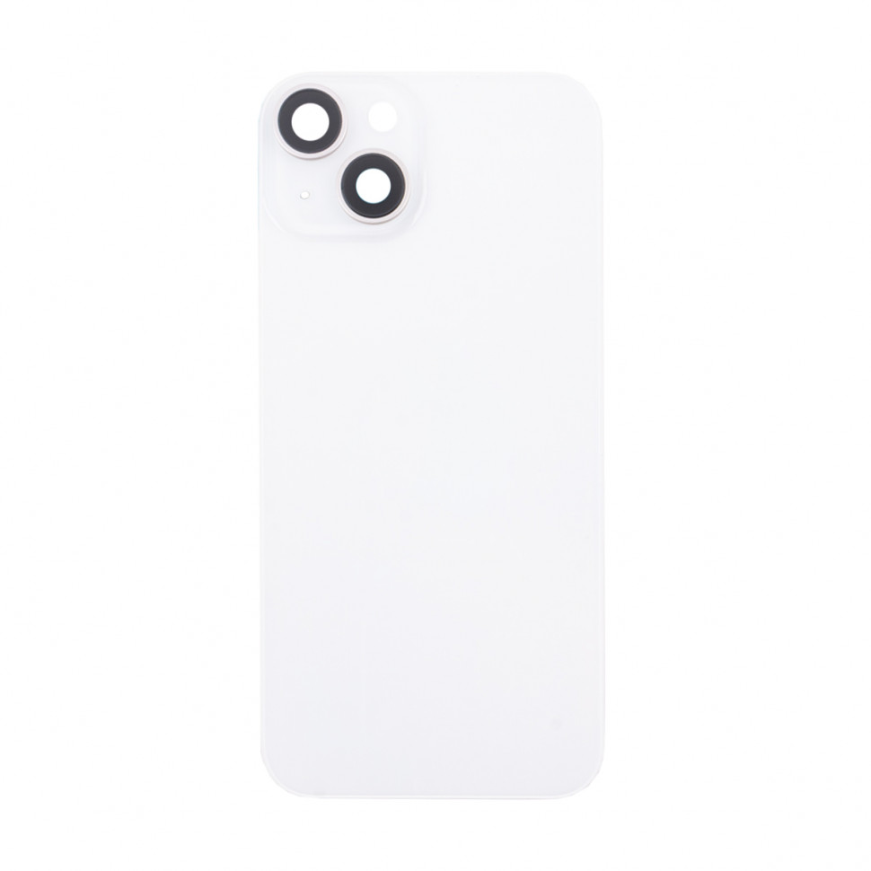 Задняя крышка для iPhone 14 в сборе со стеклом камеры Белый (стекло, логотип) - Премиум