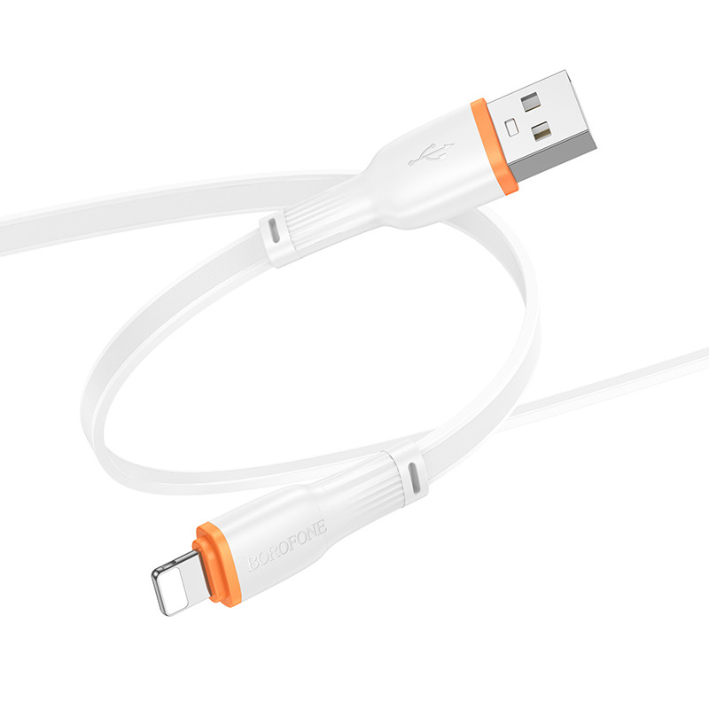 Кабель USB - Lightning Borofone BX118 (2.4A, плоский) Белый