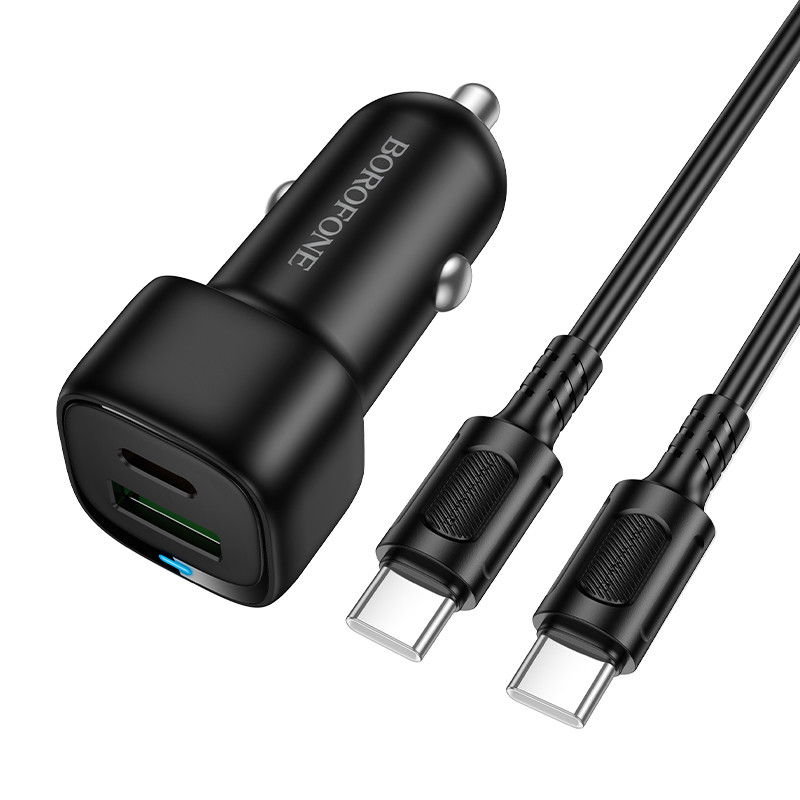 Автомобильное зарядное устройство USB/Type-C Borofone BZ34B (38W, QC3.0, PD, 1Type-C, 1USB, кабель Type-C-Type-C) Черный