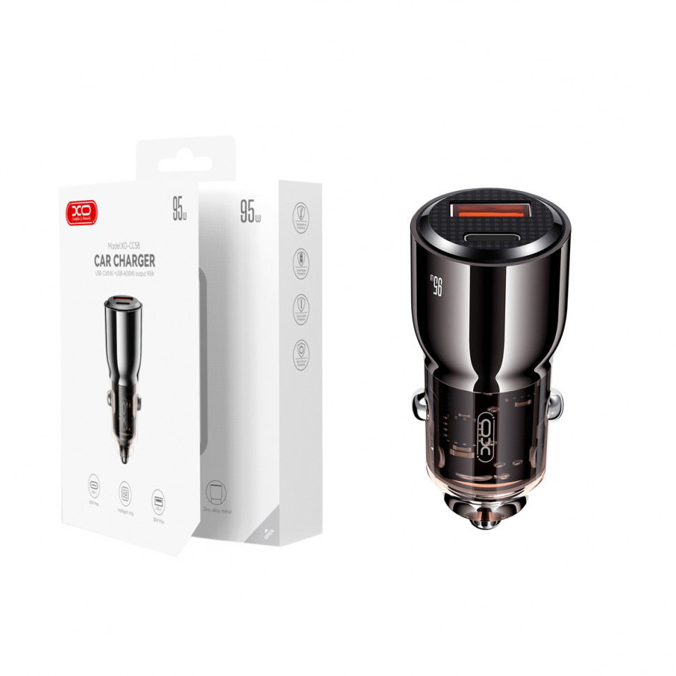 АЗУ USB/Type-C XO CC58 (95W, QC3.0, PD, 1Type-C, 1USB) Черный