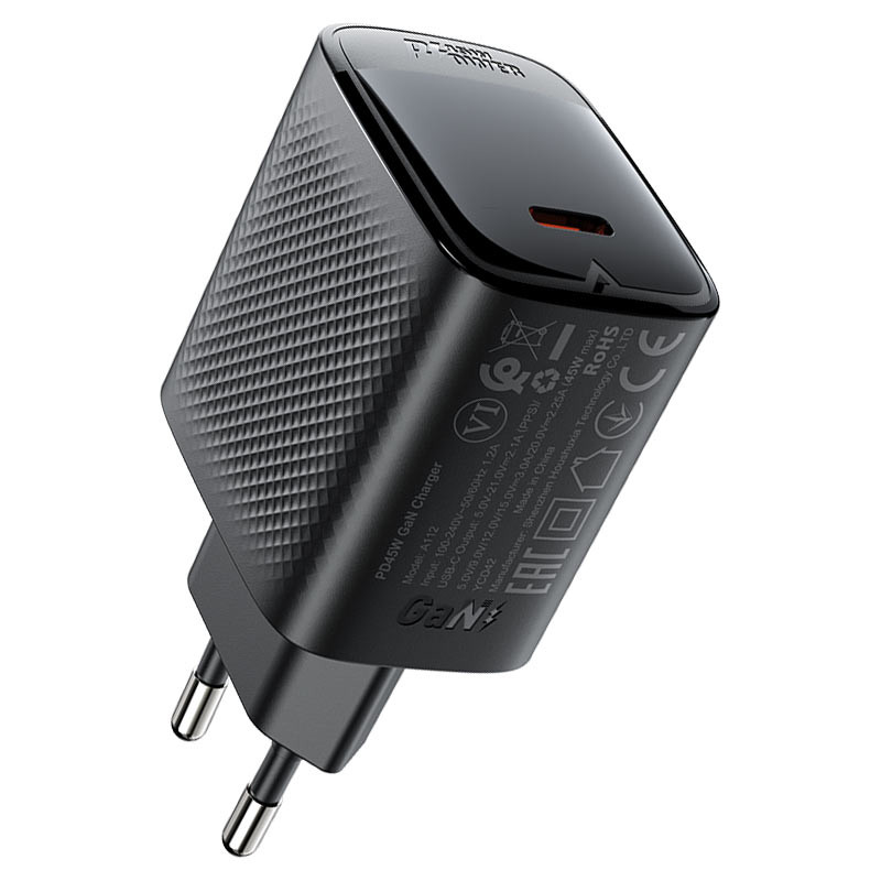 СЗУ Type-C Acefast A112 (45W, PD, AVS, GaN) Черный