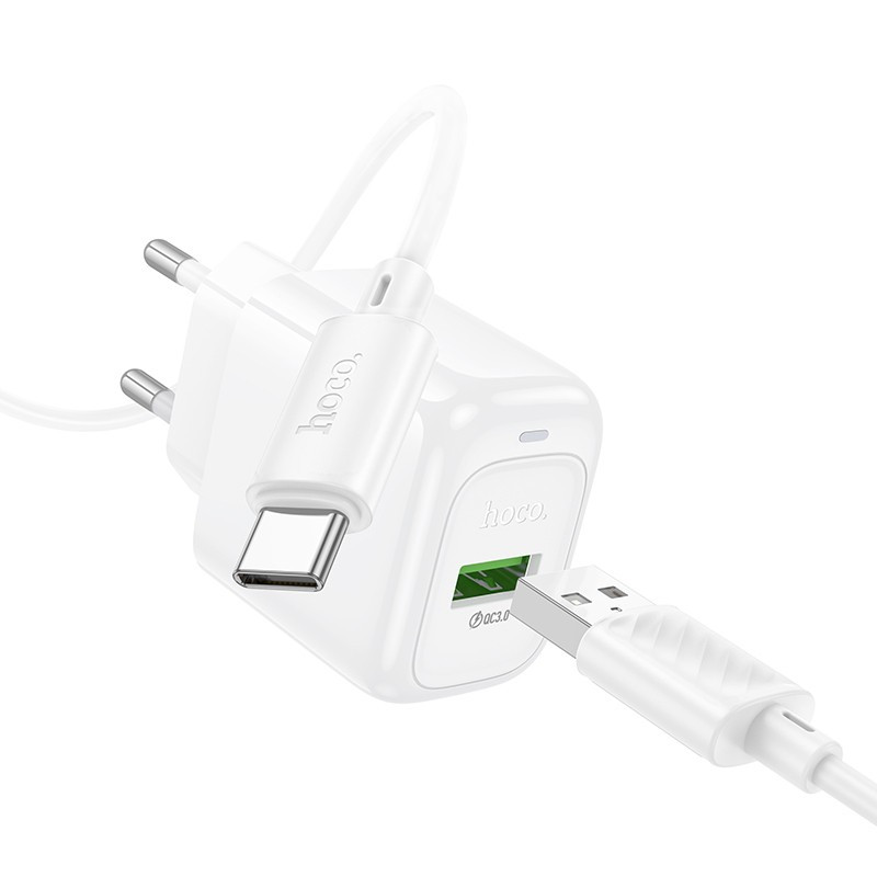 СЗУ USB Hoco CS52A (18W, QС3.0, кабель Type-C) Белый